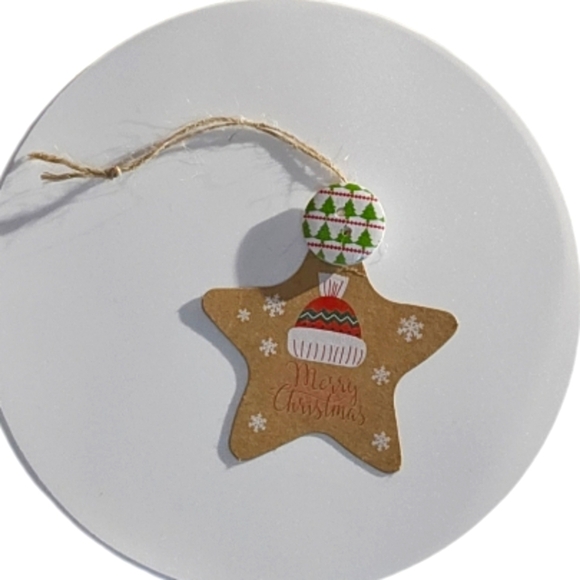 Hand Crafted Upcycled cardboard Chritsmas tags Handmade ornaments holiday button - Picture 11 of 17